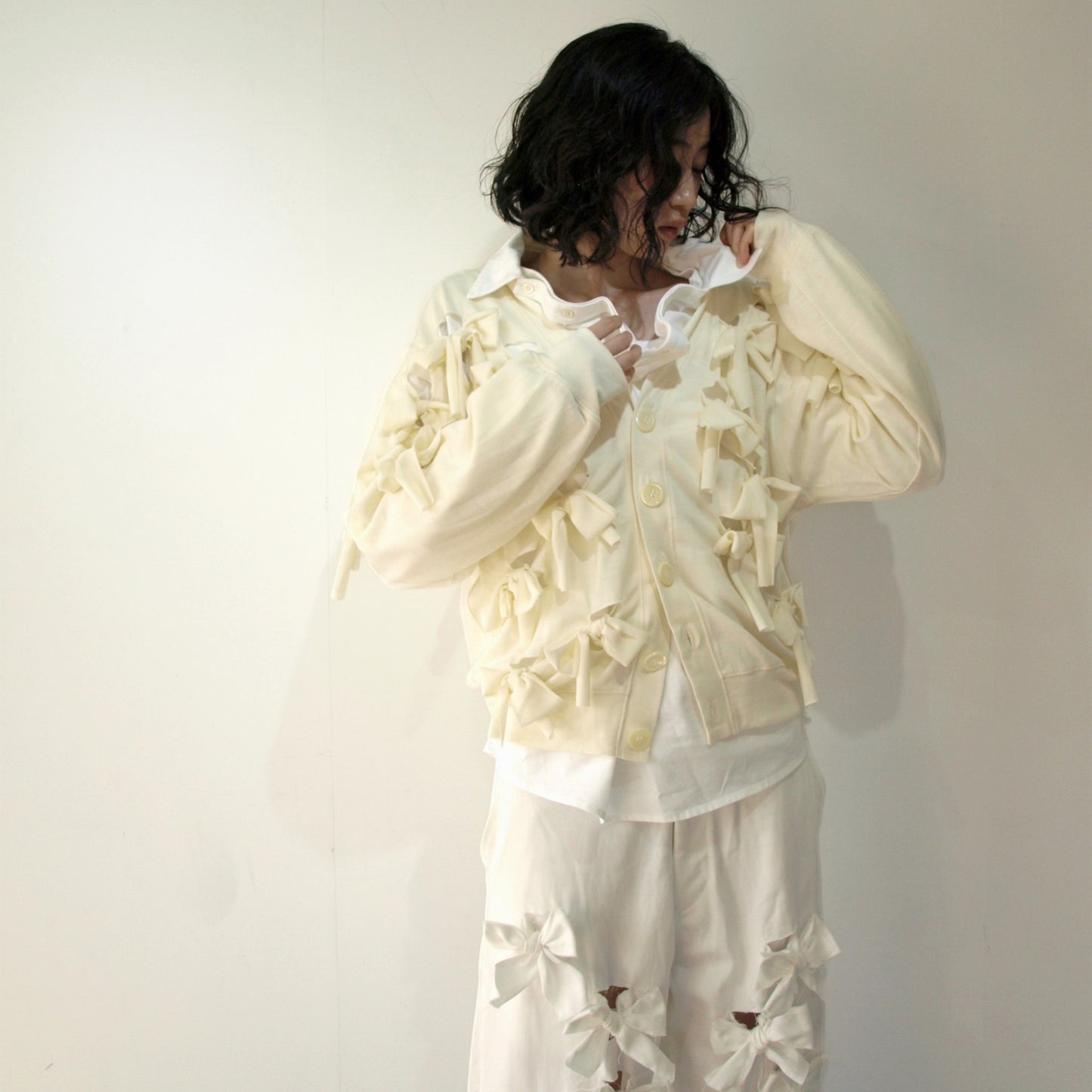 Ribbon cardigan / Off white / リボンカーディガン