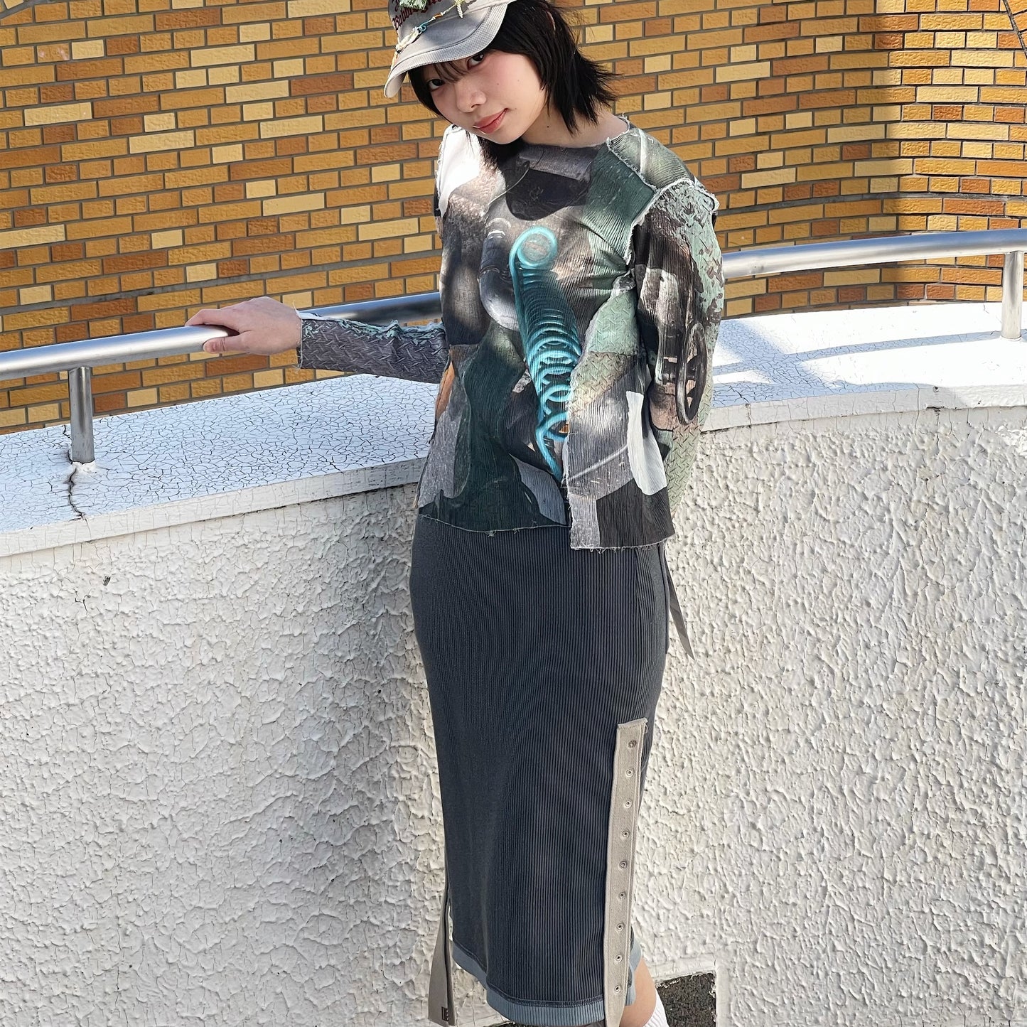 CLICK DOT SKIRT / BLUE FOG / テープリブスカート