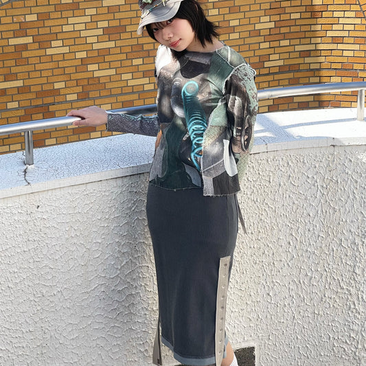 CLICK DOT SKIRT / BLUE FOG / テープリブスカート