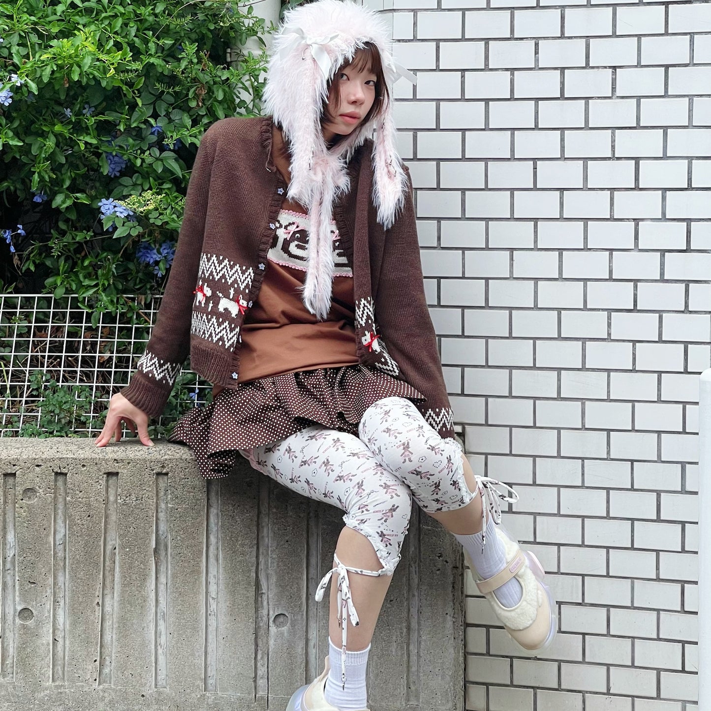 Little bunnies long leggings / Pink / リトルバニーパターンレギンス