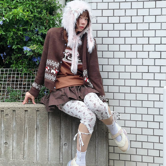 Little bunnies long leggings / Pink / リトルバニーパターンレギンス