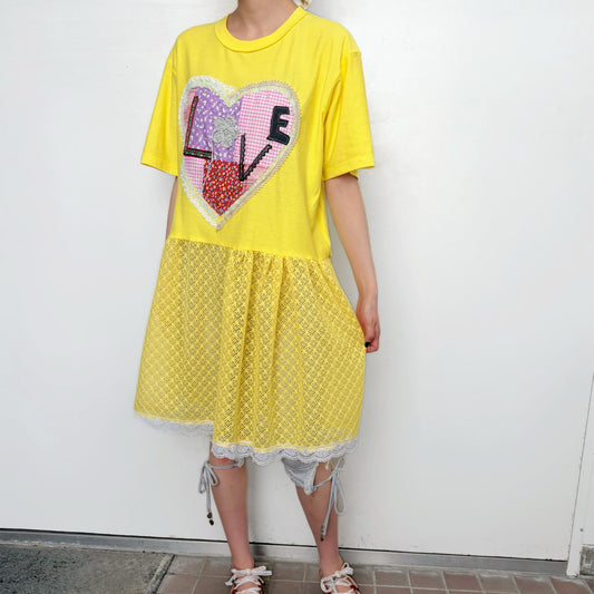 Patchwork T-shirts dress / yellow / パッチワークTシャツドレス