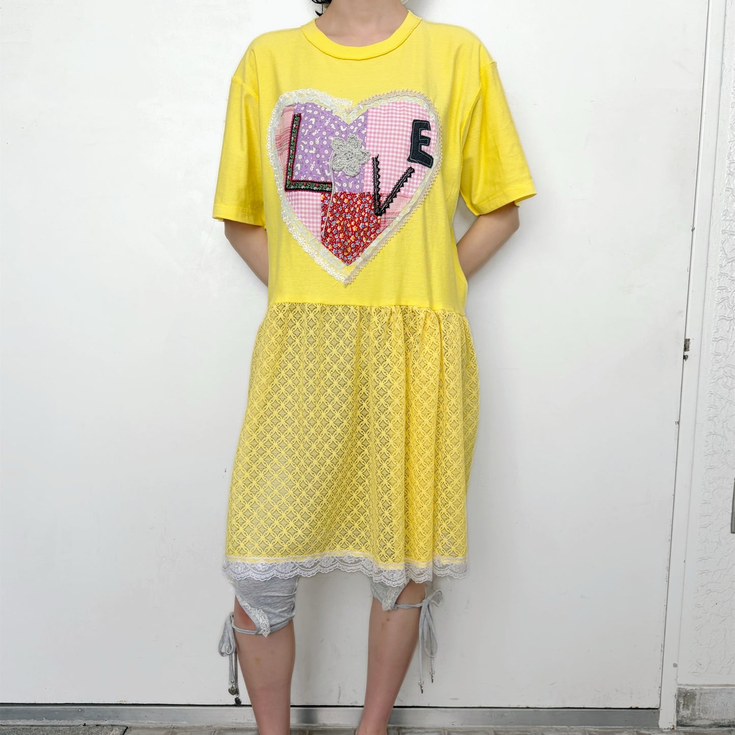 Patchwork T-shirts dress / yellow / パッチワークTシャツドレス