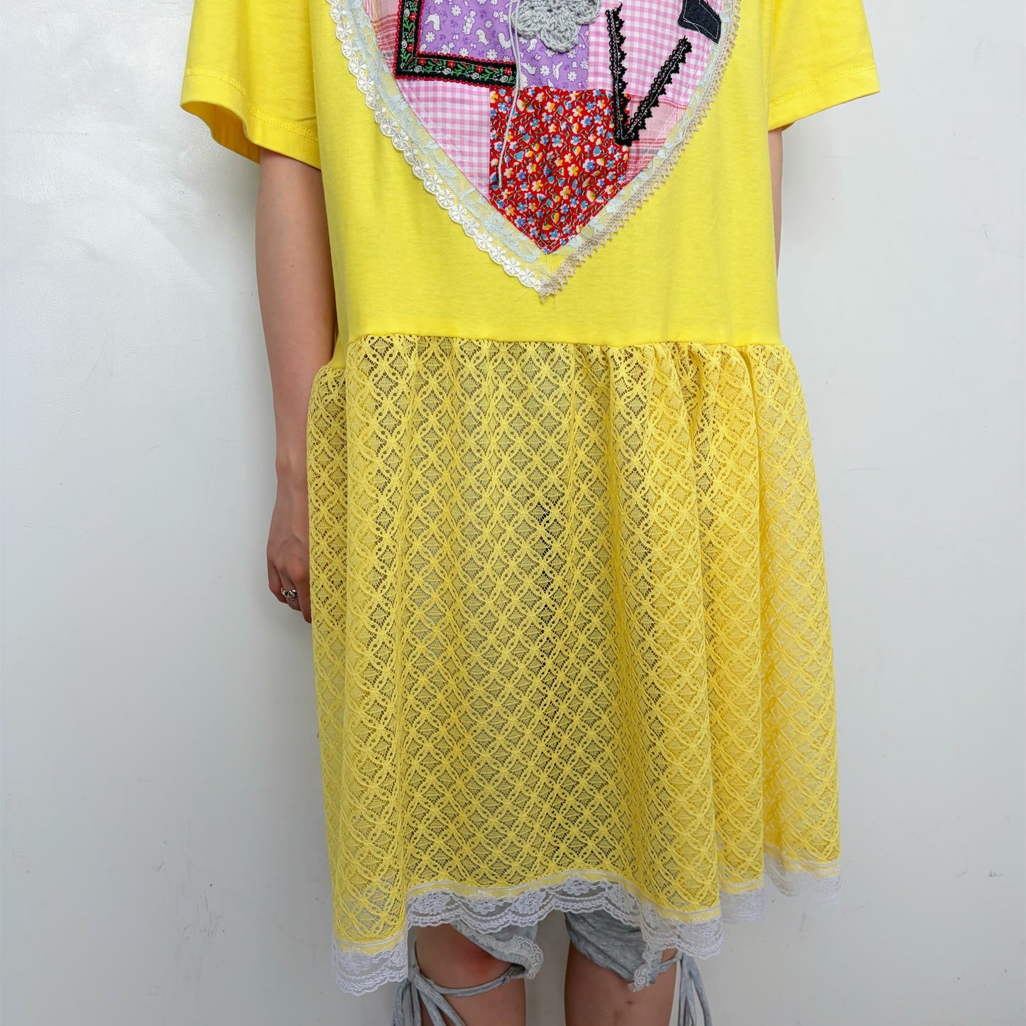 Patchwork T-shirts dress / yellow / パッチワークTシャツドレス