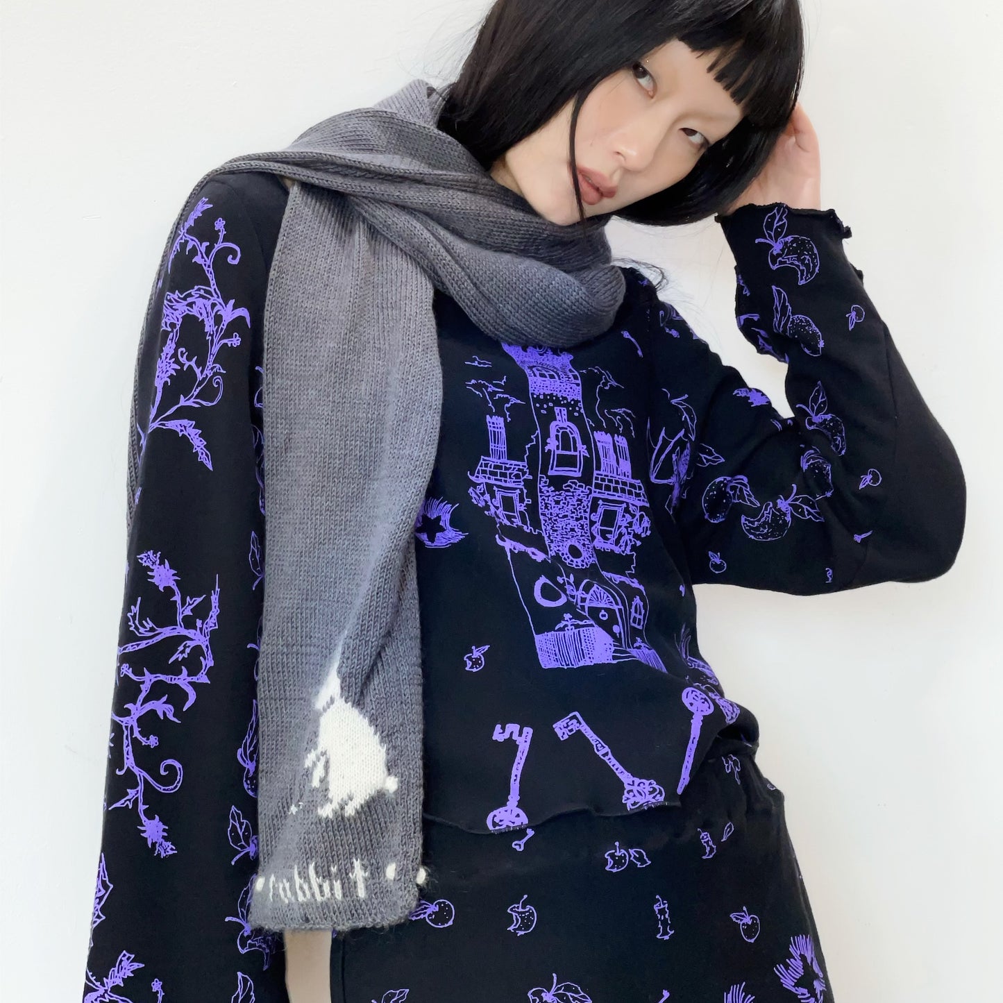 Tildy rabbit key scarf / charcoal gray /ニットスカーフ