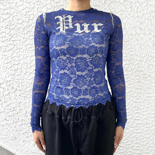 LACE DIRECT PRINT CUTSEW / BLUE / レースダイレクトプリントカットソー