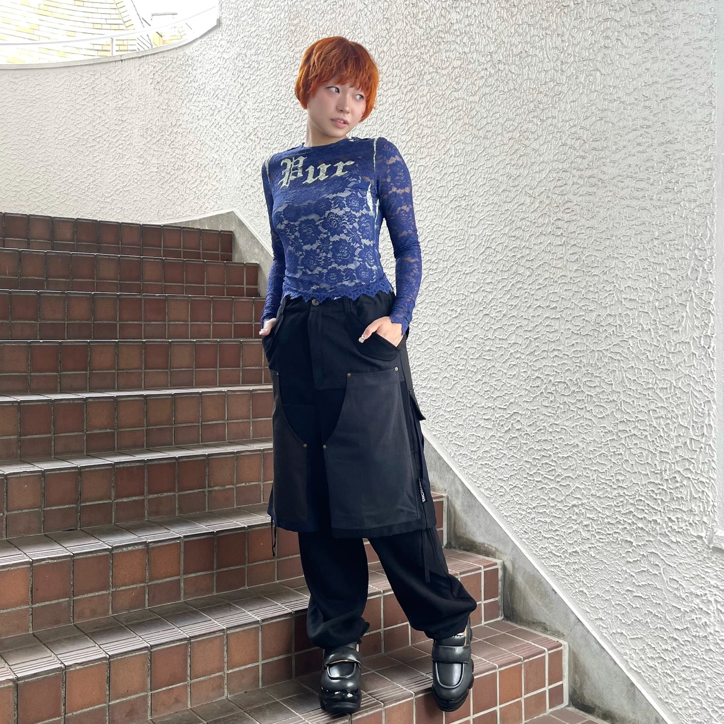LACE DIRECT PRINT CUTSEW / BLUE / レースダイレクトプリントカットソー