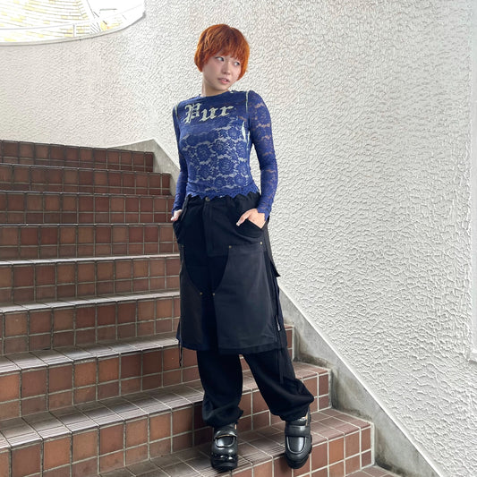 LACE DIRECT PRINT CUTSEW / BLUE / レースダイレクトプリントカットソー