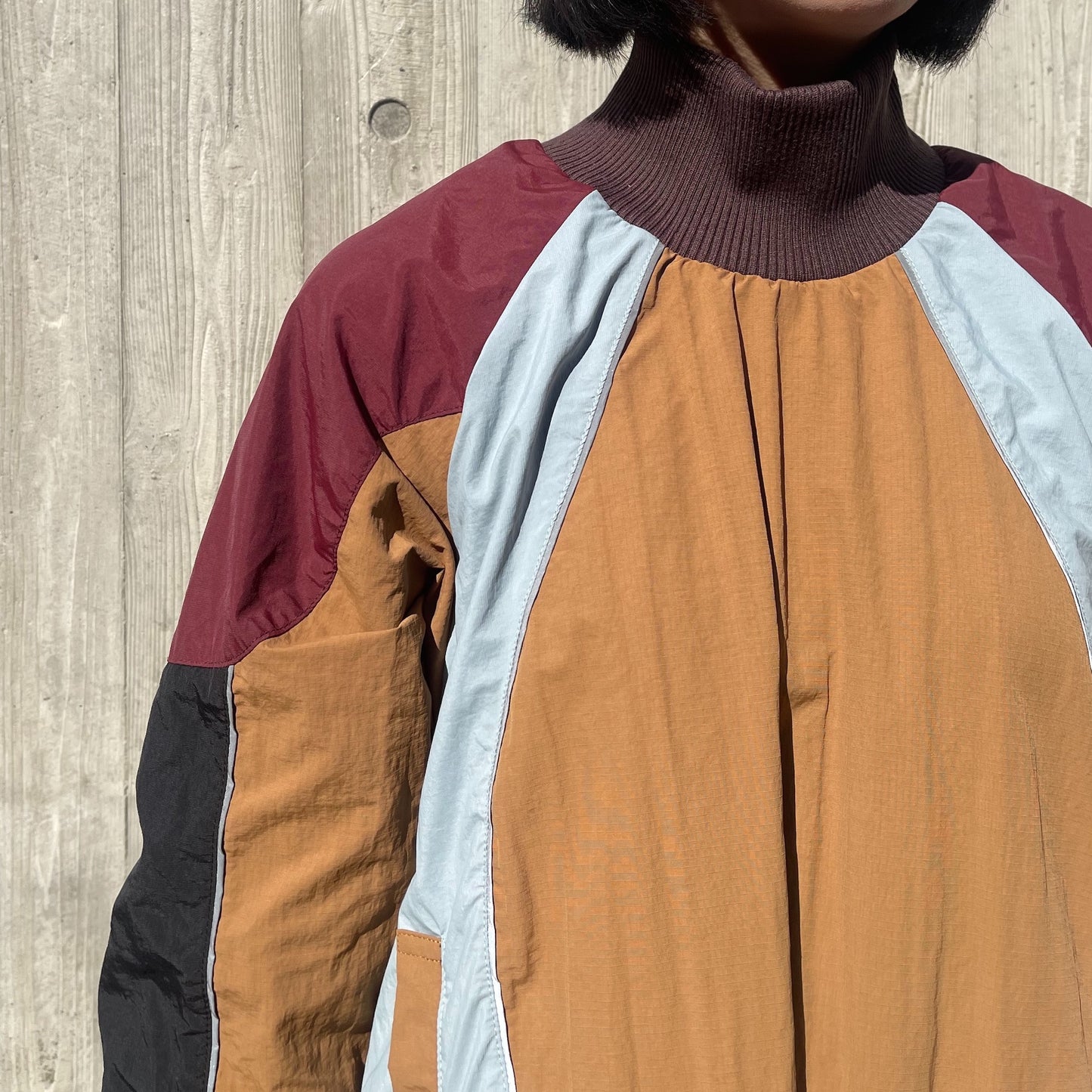 SWITCHING NYLON ONE-PIECE / MUSTARD x BLUE / 切り替えナイロンワンピース