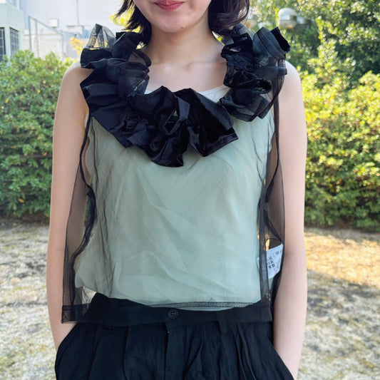 Sheer Frill Top / Black / シアーフリルスリーブレストップ