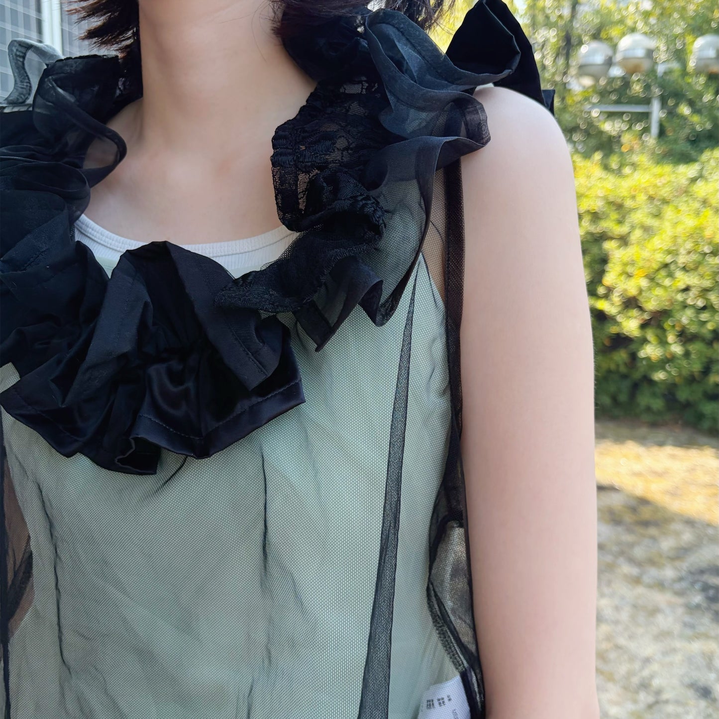 Sheer Frill Top / Black / シアーフリルスリーブレストップ