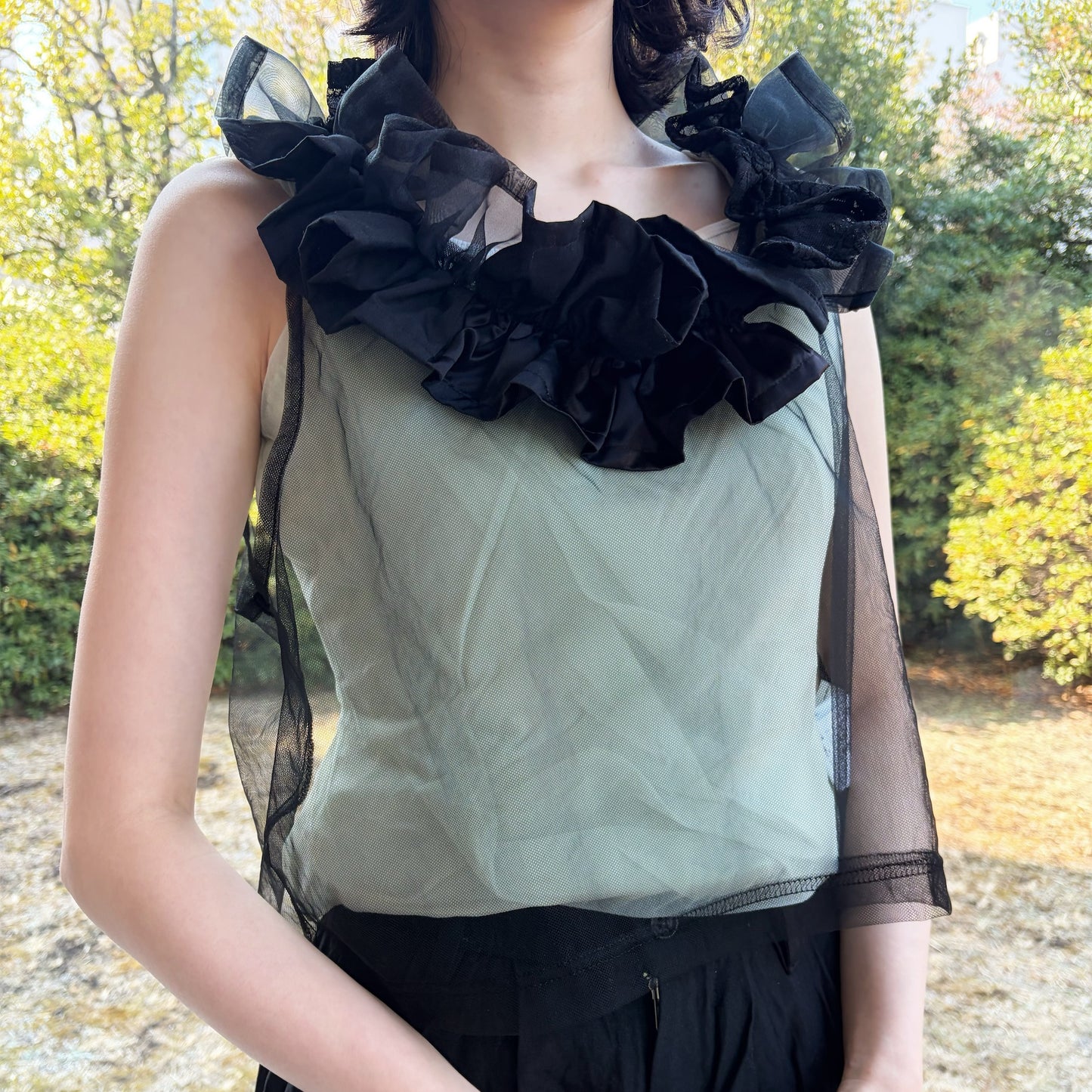 Sheer Frill Top / Black / シアーフリルスリーブレストップ