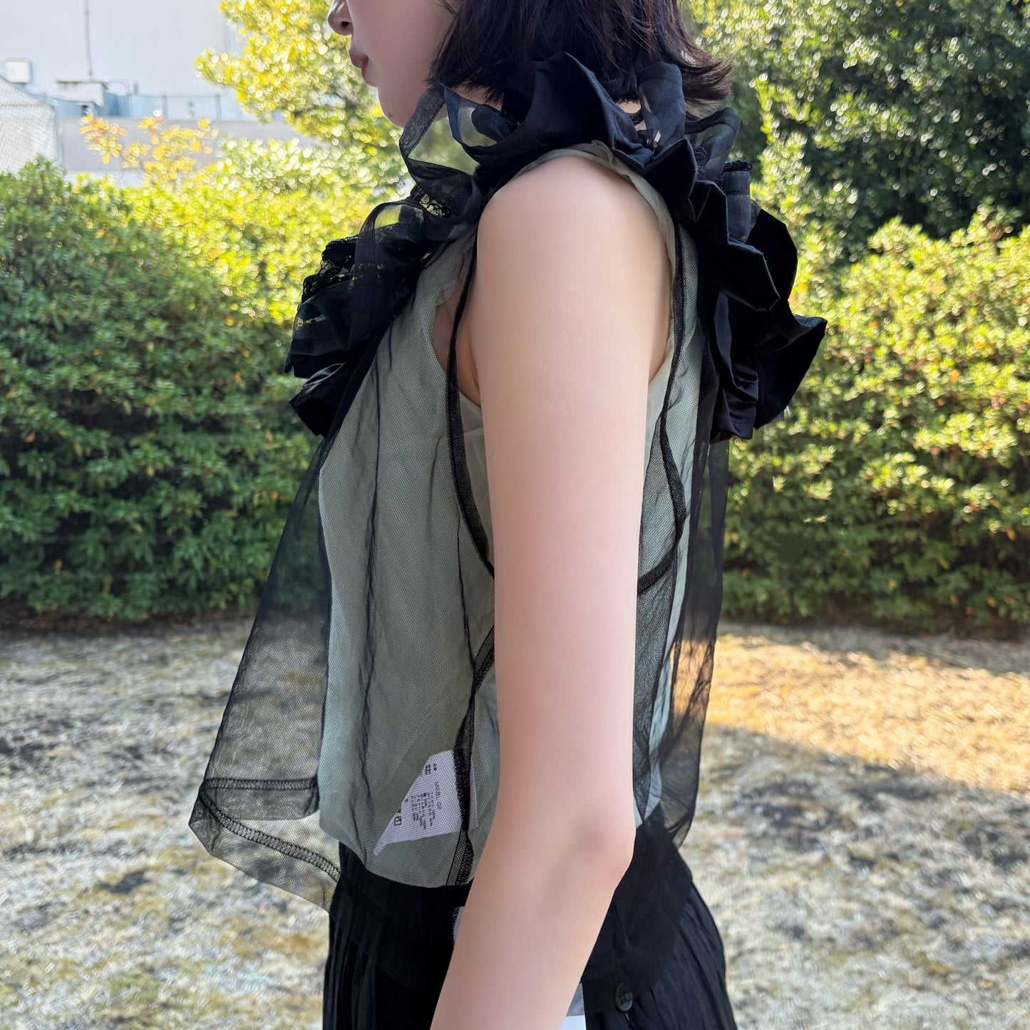 Sheer Frill Top / Black / シアーフリルスリーブレストップ