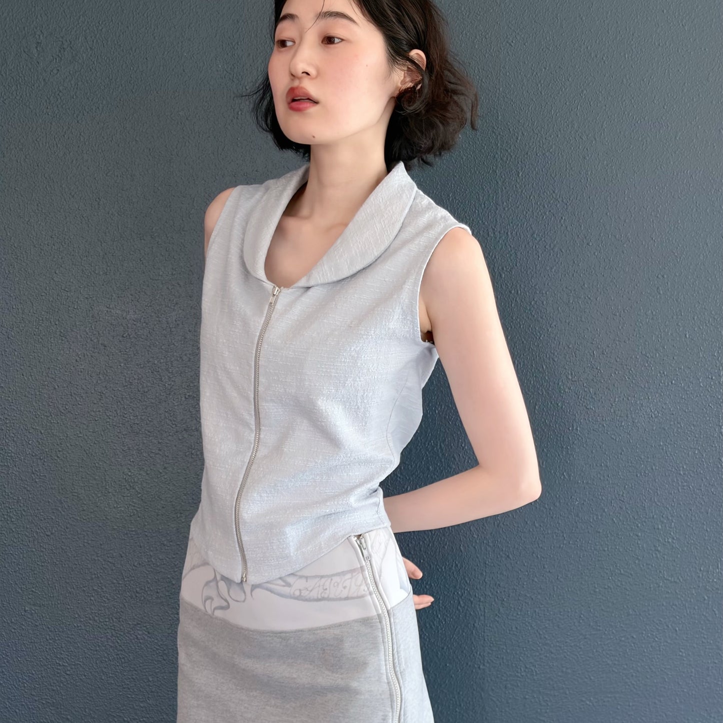 no sleeve zip up vest / blue / ノースリーブジップアップベスト