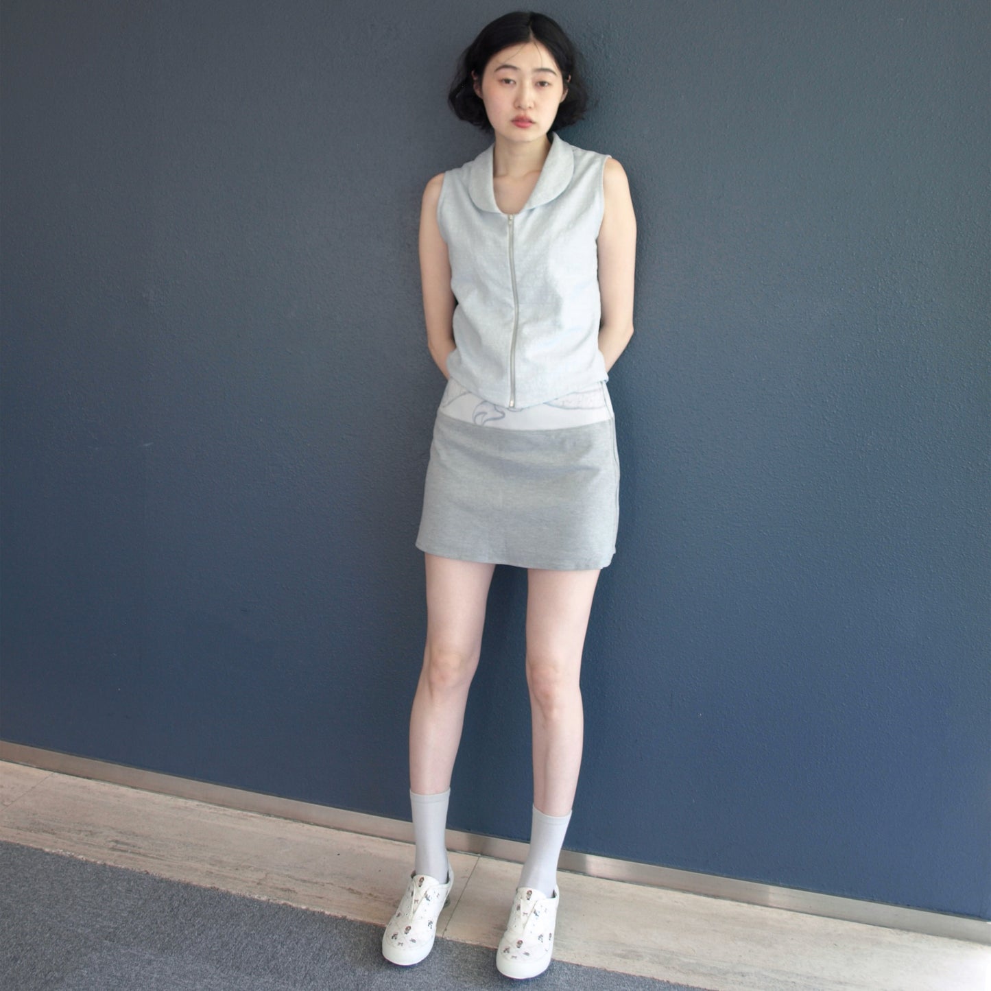 no sleeve zip up vest / blue / ノースリーブジップアップベスト
