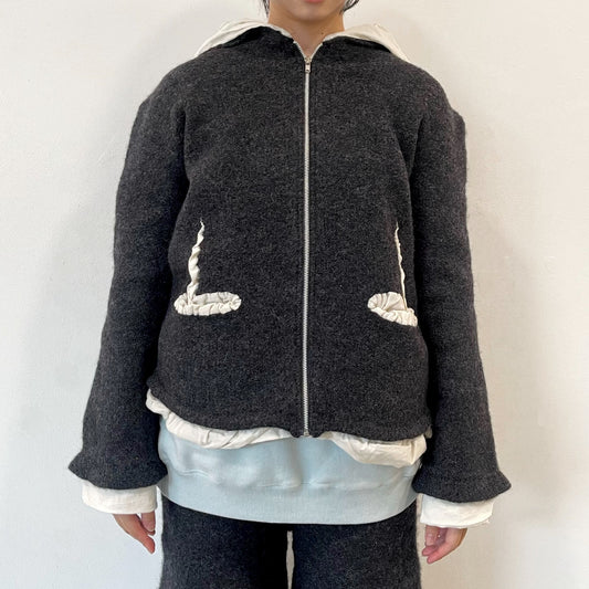 fulling hoody / charcoal gray / 縮絨ニットフーディー