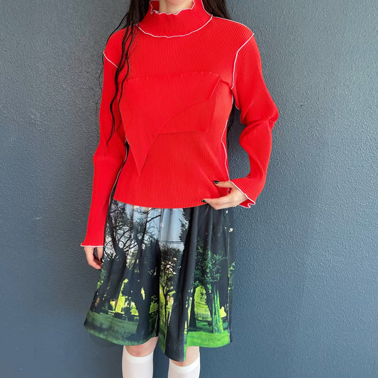 TODO WAVE LONG SLEEVE TOP*HIGH NECK TYPE / RED / ウェーブロングスリーブトップ