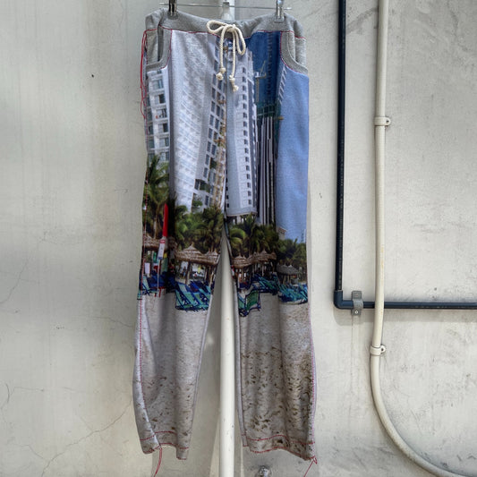print sweat pants / beach - red / プリントスエットパンツ