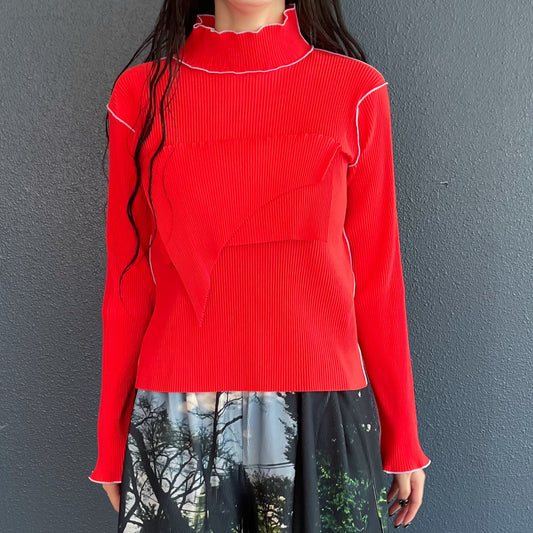 TODO WAVE LONG SLEEVE TOP*HIGH NECK TYPE / RED / ウェーブロングスリーブトップ