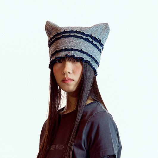 RAW EDGE CAT BEANIE / MELANGE GREY / 切りっぱなしキャットビーニー