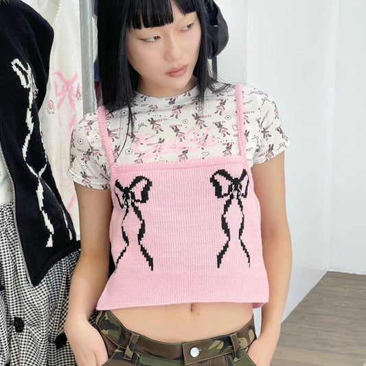 Double ribbons camisole / Pink / リボンニットキャミソール