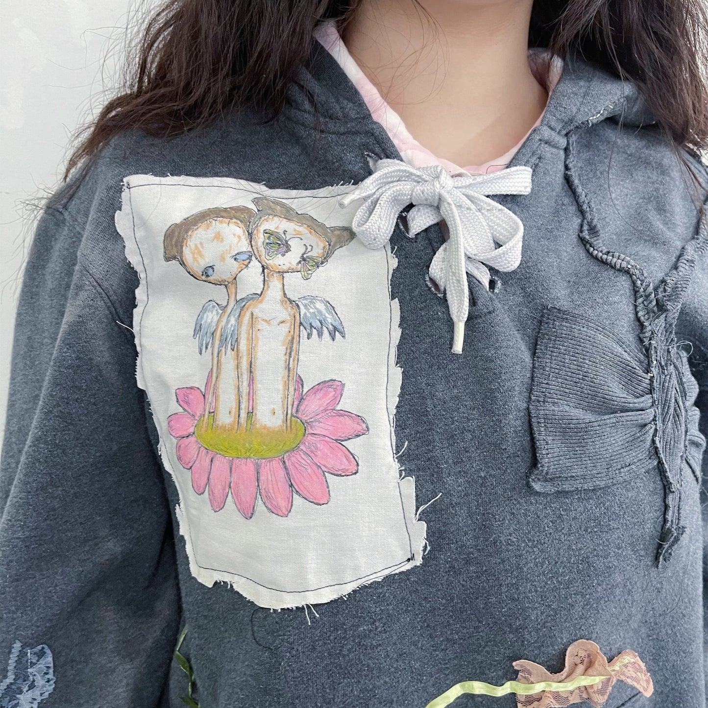 trust teji x TONII MONDO collabolation ★ Bond tie hoodie / Gray / ボンドタイフーディー