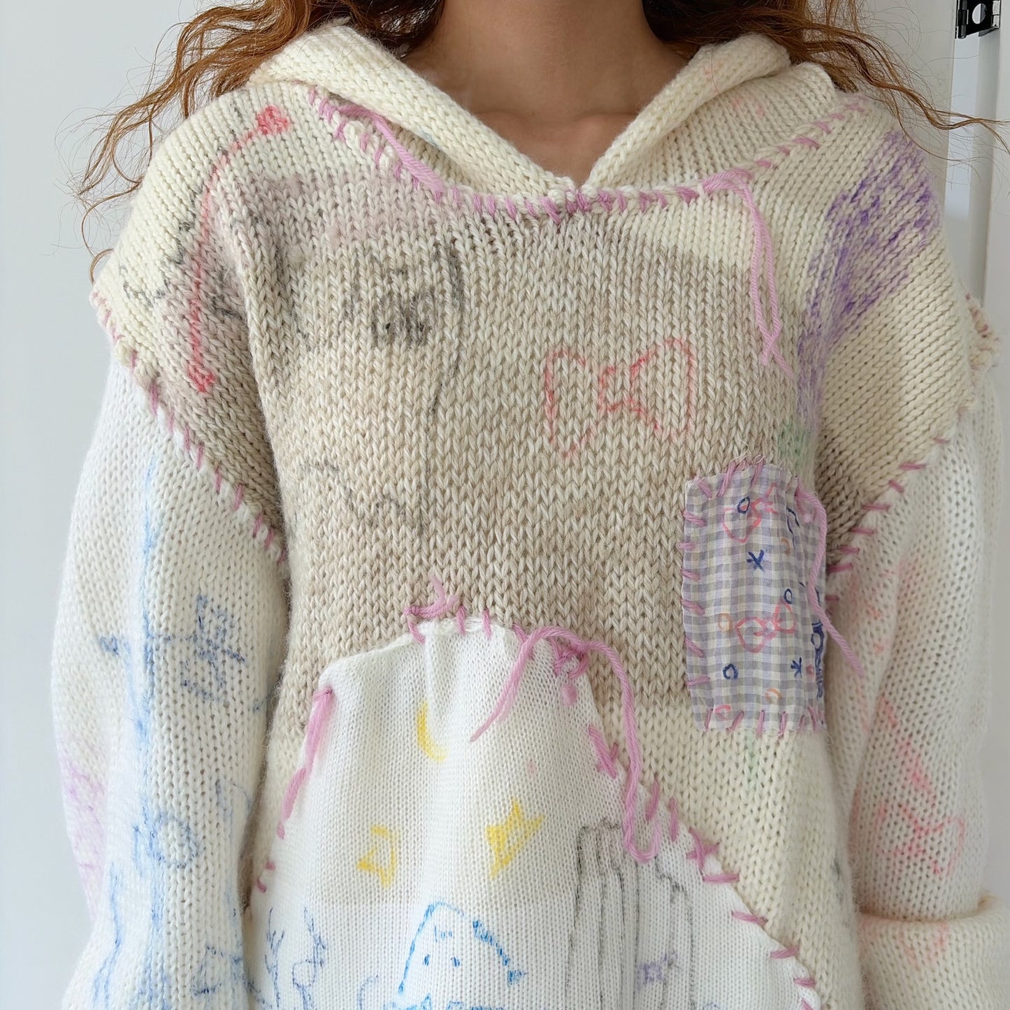 【Collabolation mimi-chan】 Mimi knit hoodie / Ivory / ドローイングニット