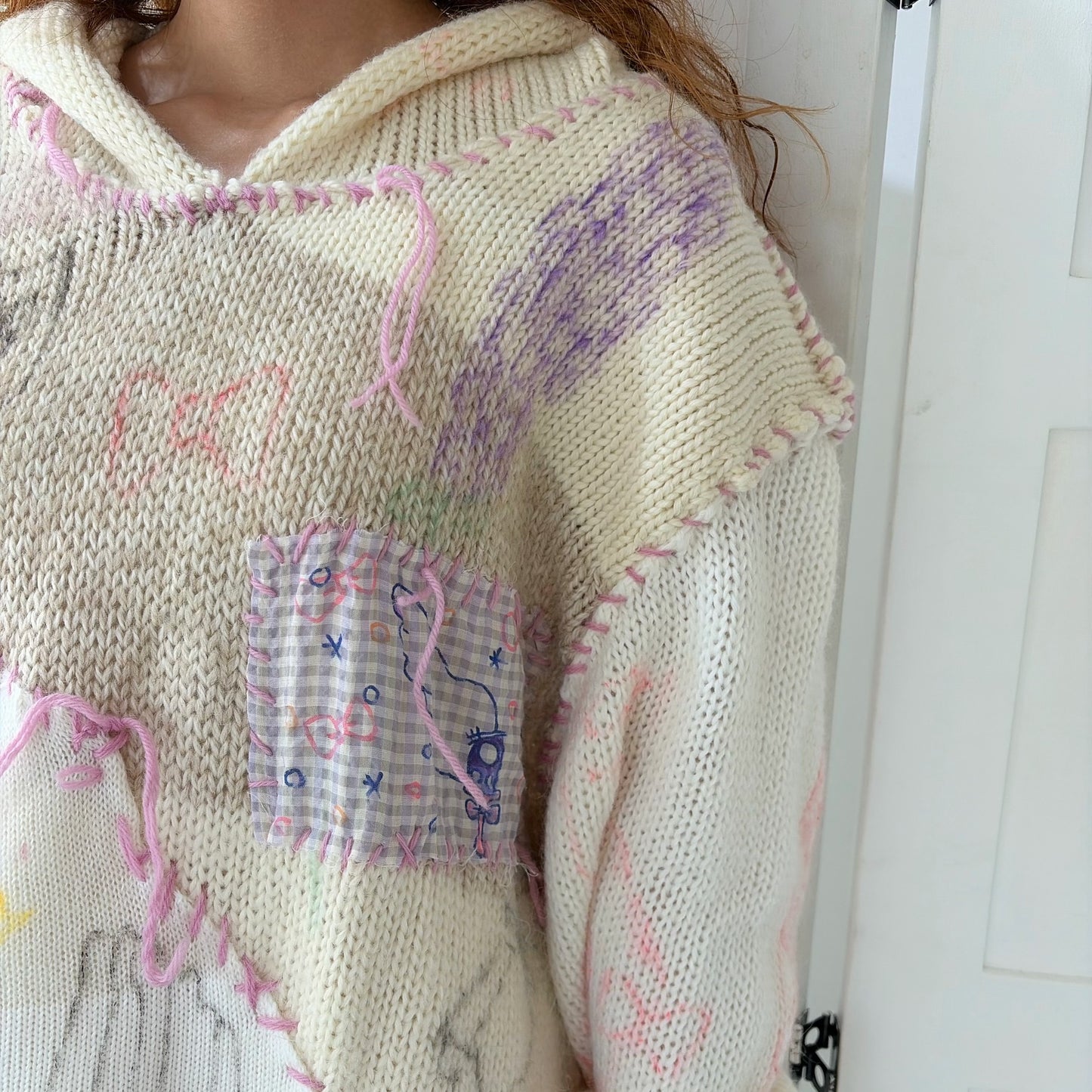 【Collabolation mimi-chan】 Mimi knit hoodie / Ivory / ドローイングニット