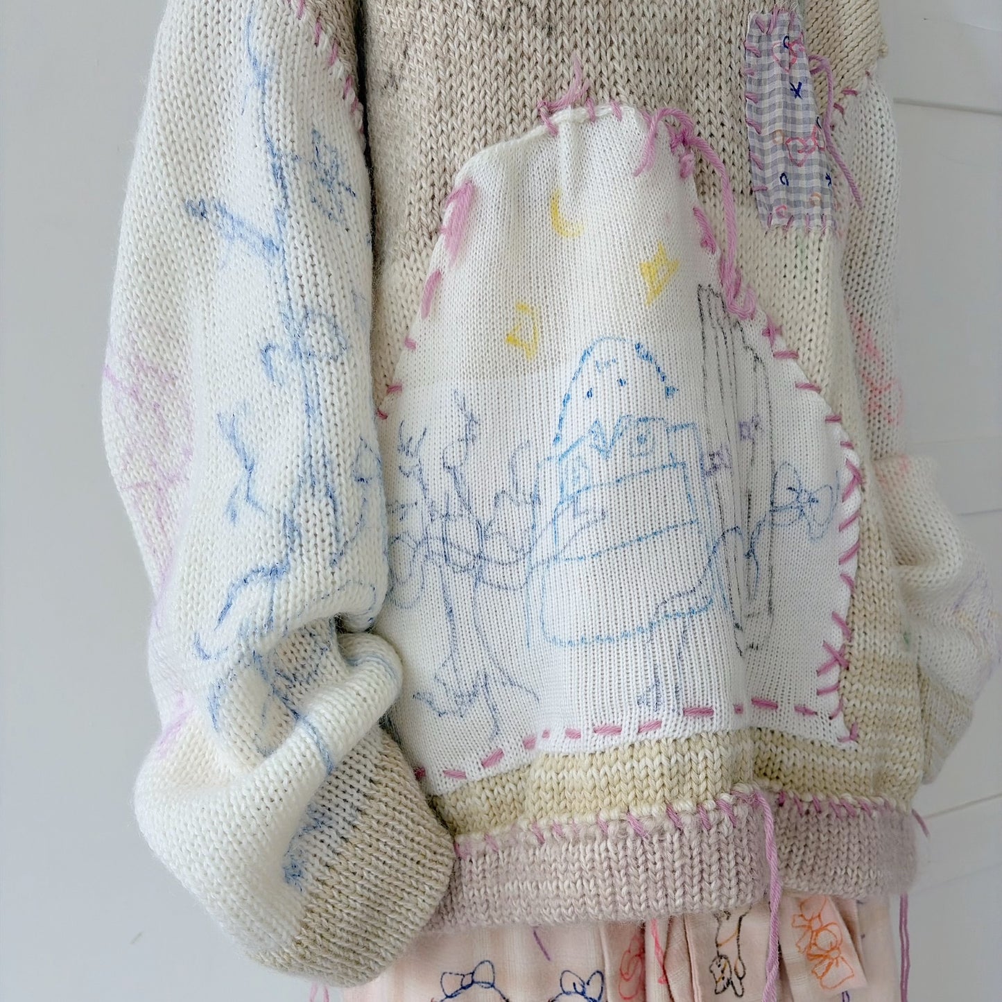 【Collabolation mimi-chan】 Mimi knit hoodie / Ivory / ドローイングニット