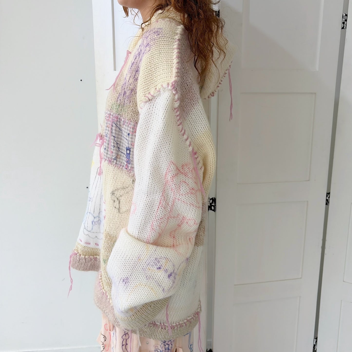 【Collabolation mimi-chan】 Mimi knit hoodie / Ivory / ドローイングニット