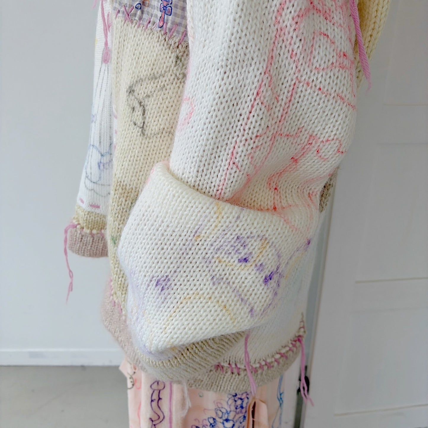【Collabolation mimi-chan】 Mimi knit hoodie / Ivory / ドローイングニット