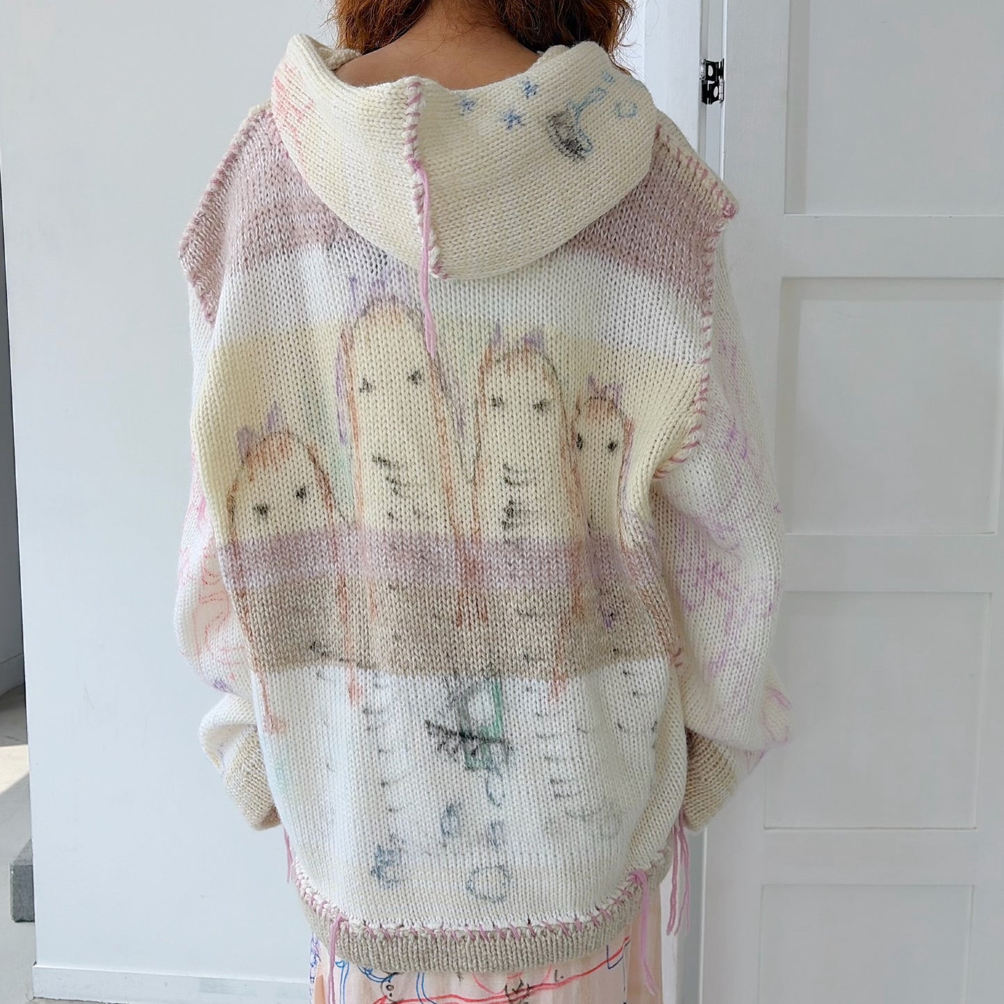 【Collabolation mimi-chan】 Mimi knit hoodie / Ivory / ドローイングニット
