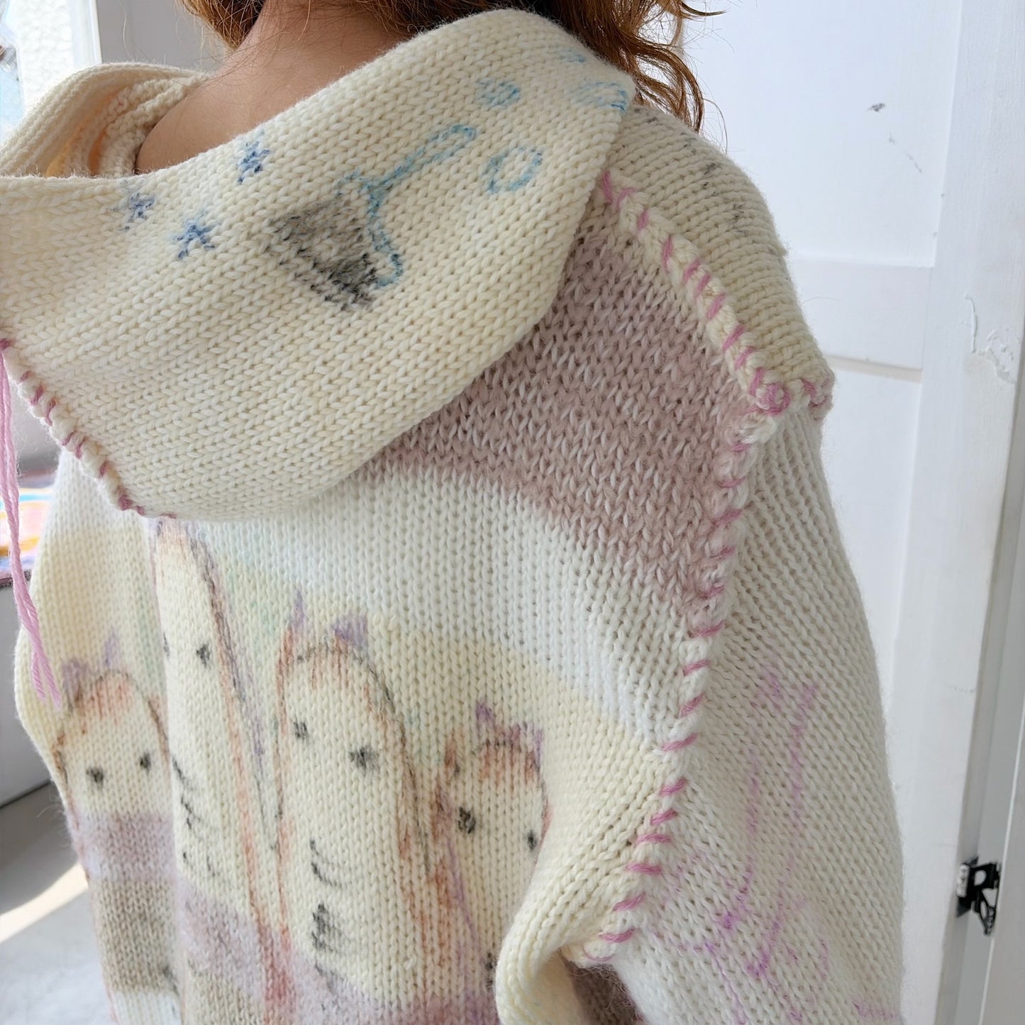 【Collabolation mimi-chan】 Mimi knit hoodie / Ivory / ドローイングニット