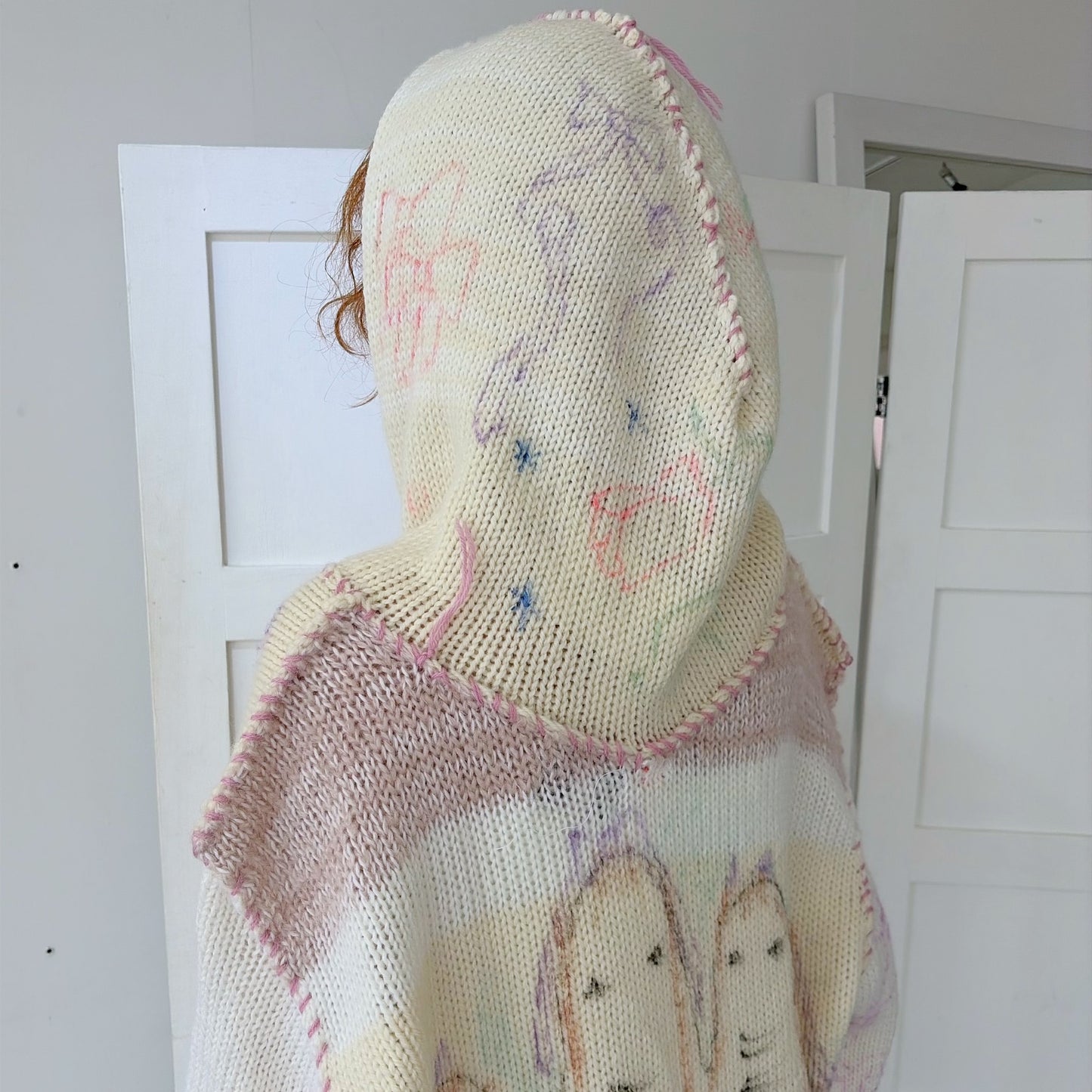 【Collabolation mimi-chan】 Mimi knit hoodie / Ivory / ドローイングニット