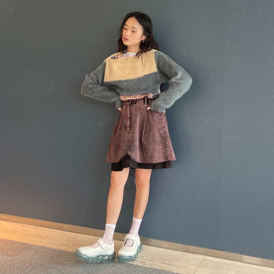 HALF PANTS LIKE SKIRT / BROWN / デニムスカート