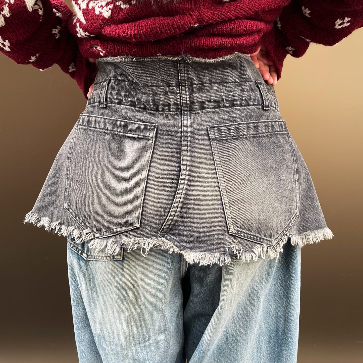 MINI CUT OFF DENIM SKIRT / BLACK / ショートデニムスカート