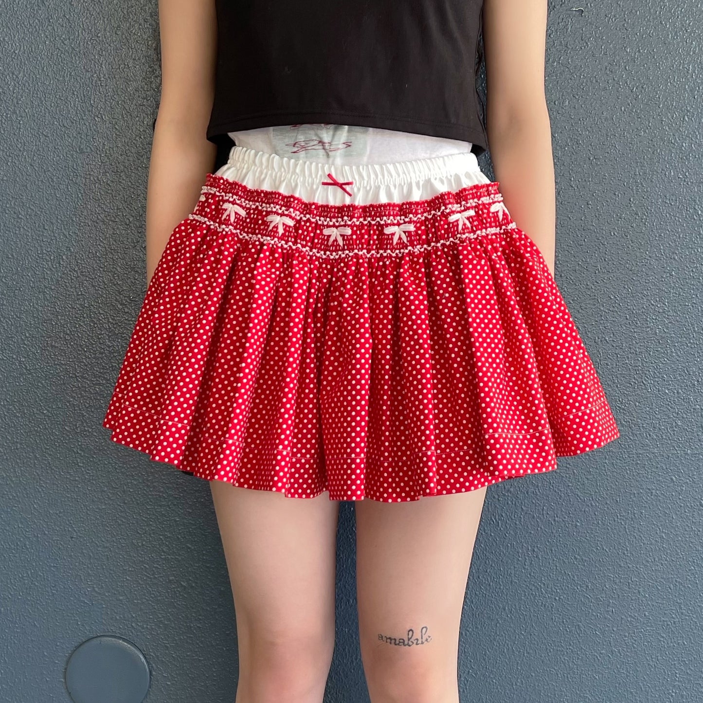 Briefs embroidery skort / Red / スモッキングスコート