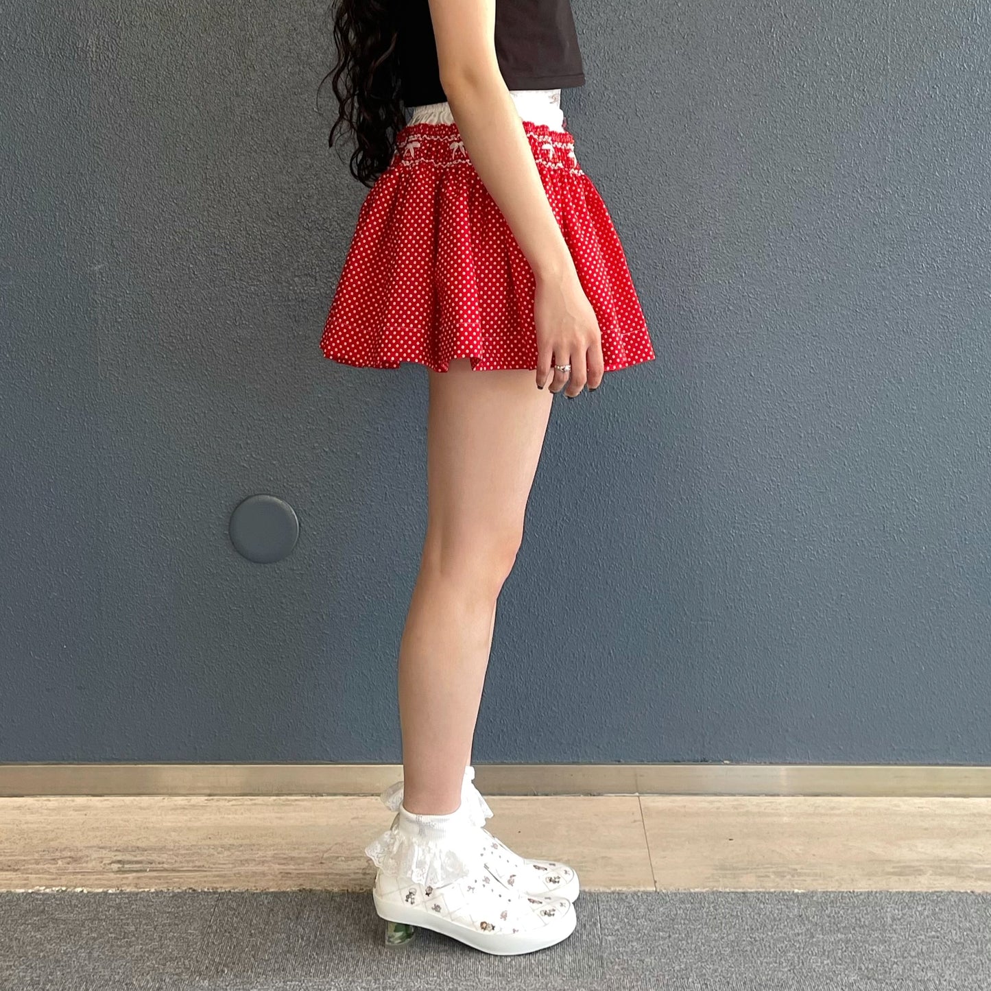 Briefs embroidery skort / Red / スモッキングスコート