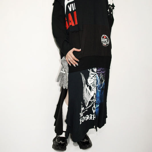 GLOVE-TROTTING RECONSTRUCTED DRESS / BLACK / Tシャツ構築レイヤードドレス