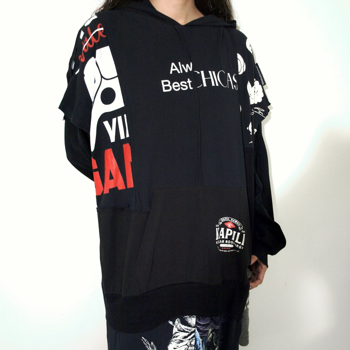 GLOVE-TROTTING RECONSTRUCTED DRESS / BLACK / Tシャツ構築レイヤードドレス