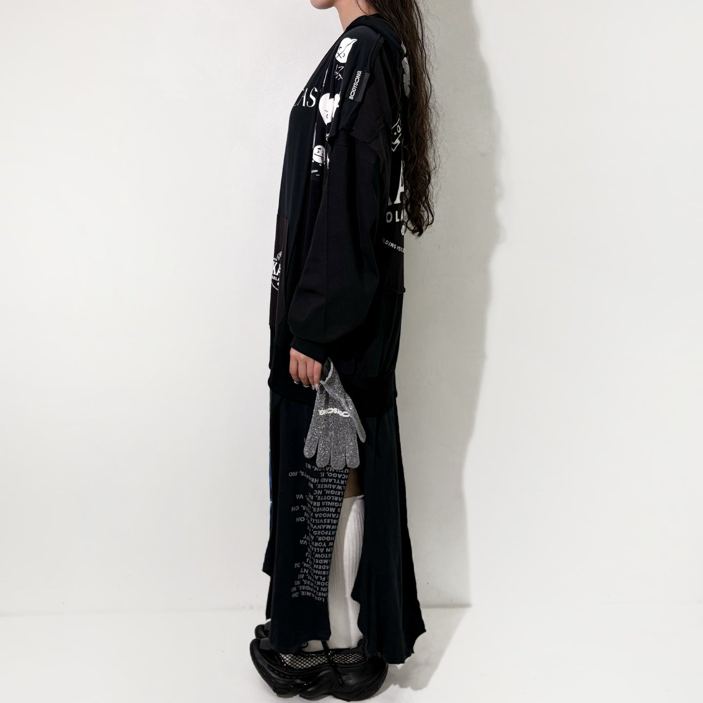 GLOVE-TROTTING RECONSTRUCTED DRESS / BLACK / Tシャツ構築レイヤードドレス