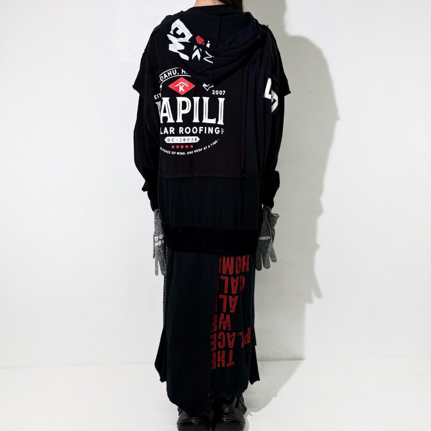 GLOVE-TROTTING RECONSTRUCTED DRESS / BLACK / Tシャツ構築レイヤードドレス