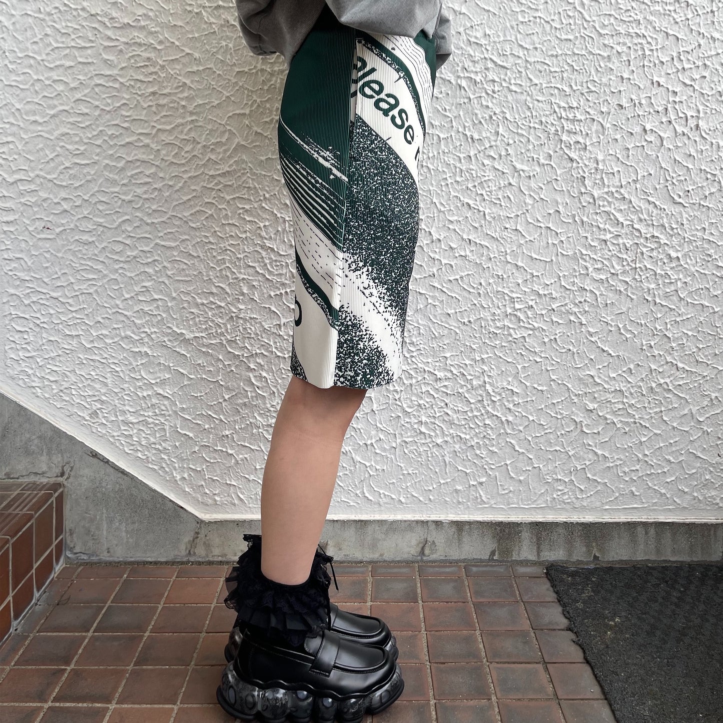 PRINT RIB MINI SKIRT / GREEN / プリントリブミニスカート