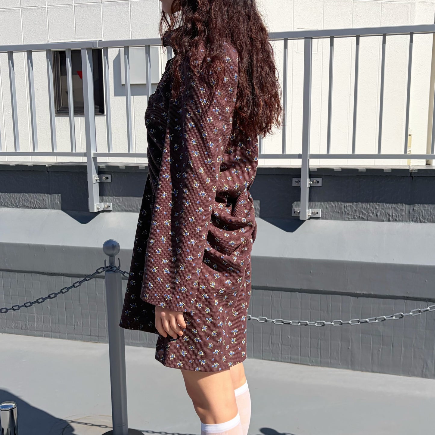 LITTLE NANA'S DRESS / BROWN / フラワーパターンギャザーミニドレス