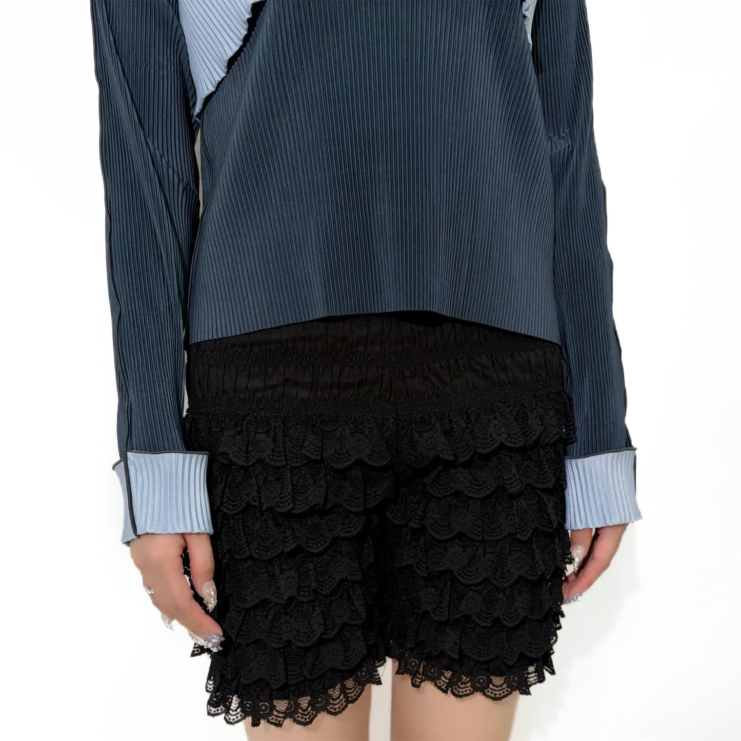 BUSTIER HIGH NECK TOP REGULAR / DARK BERRY / ビスチェデザインプリーツトップ