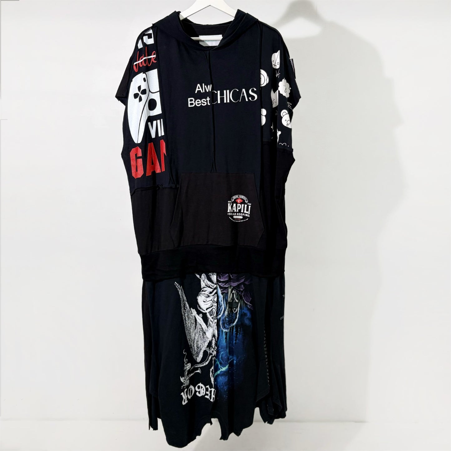 GLOVE-TROTTING RECONSTRUCTED DRESS / BLACK / Tシャツ構築レイヤードドレス