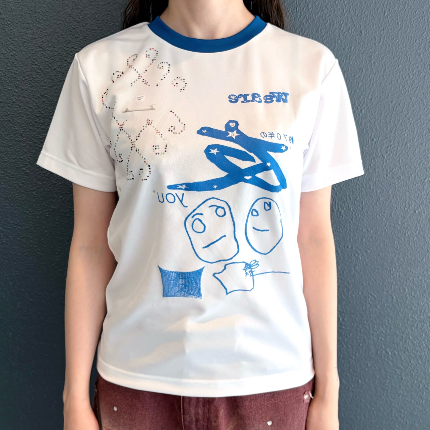 THE we are 友T / white×blue / プリントTシャツ