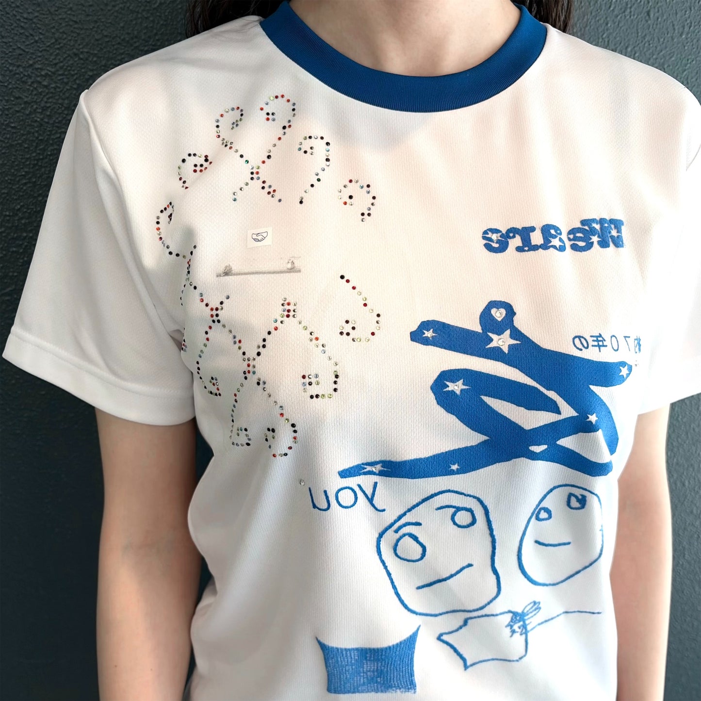 THE we are 友T / white×blue / プリントTシャツ