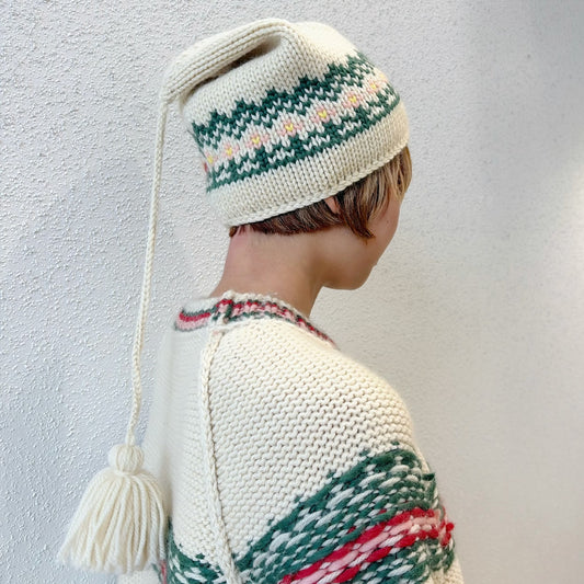 wool flower knit cap / white / ウールニットキャップ
