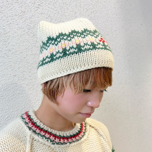 wool flower knit cap / white / ウールニットキャップ